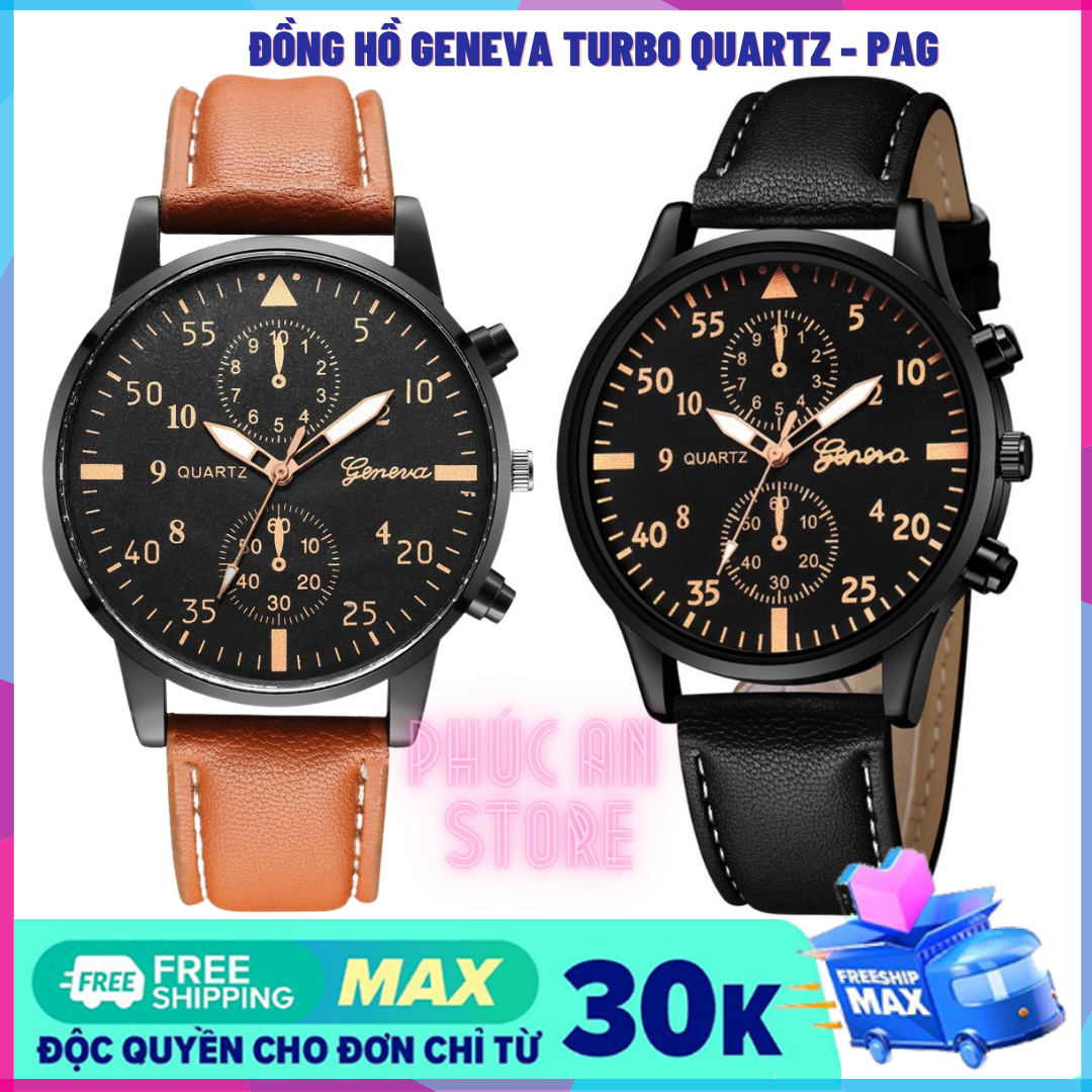 Đồng hồ GENEVA Turbo Quartz Siêu Mỏng 2 màu Đen và Nâu Cá Tính và Sang