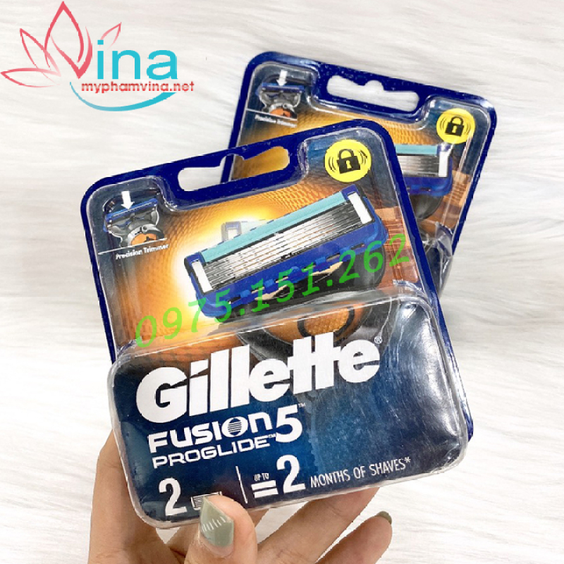 Hộp Lưỡi dao cạo râu cao cấp Gillette Fusion 5 lưỡi vỉ 2 cái Proglide không pin cao cấp
