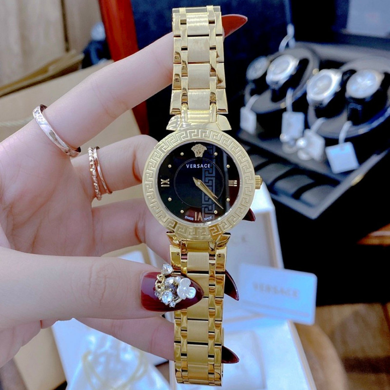 [HCM] watches female clock Metal Female lapel R$ aceVELU00789 Greca icon for watch battery gold shell size 34mm Full box stainless steel shell, high-end fashion luxury