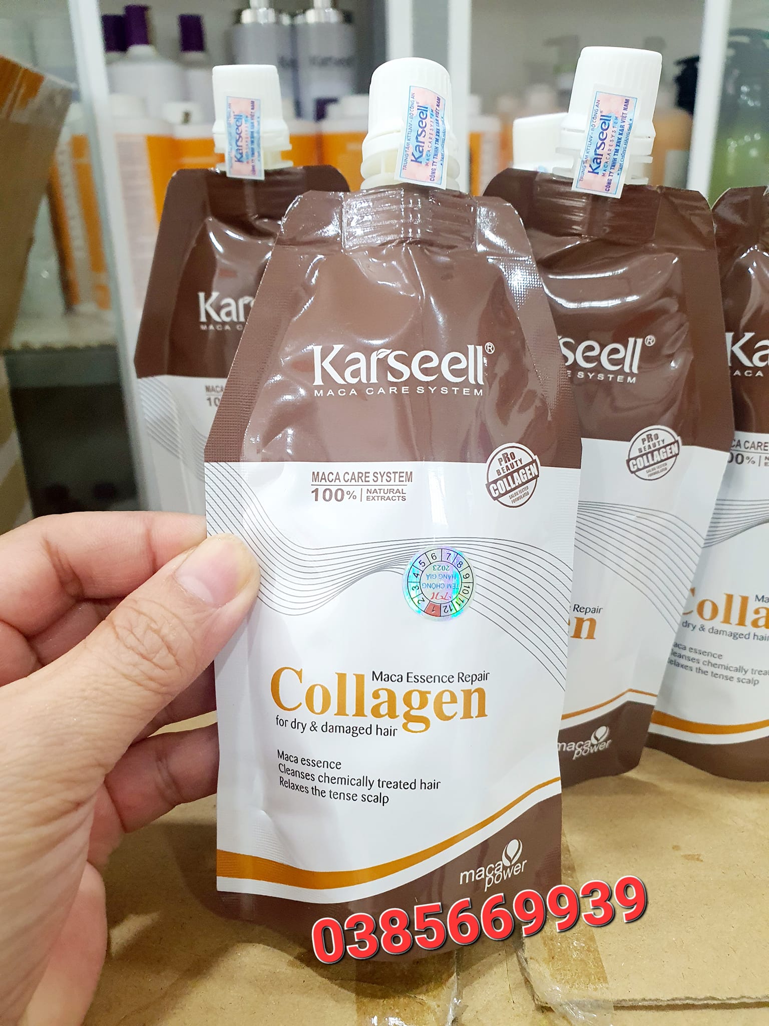 Túi nhỏ 500ml Kem hấp ủ Tóc Karseell Maca Power Collagen 500Ml Phục Hồi Hư Tổn 500ML