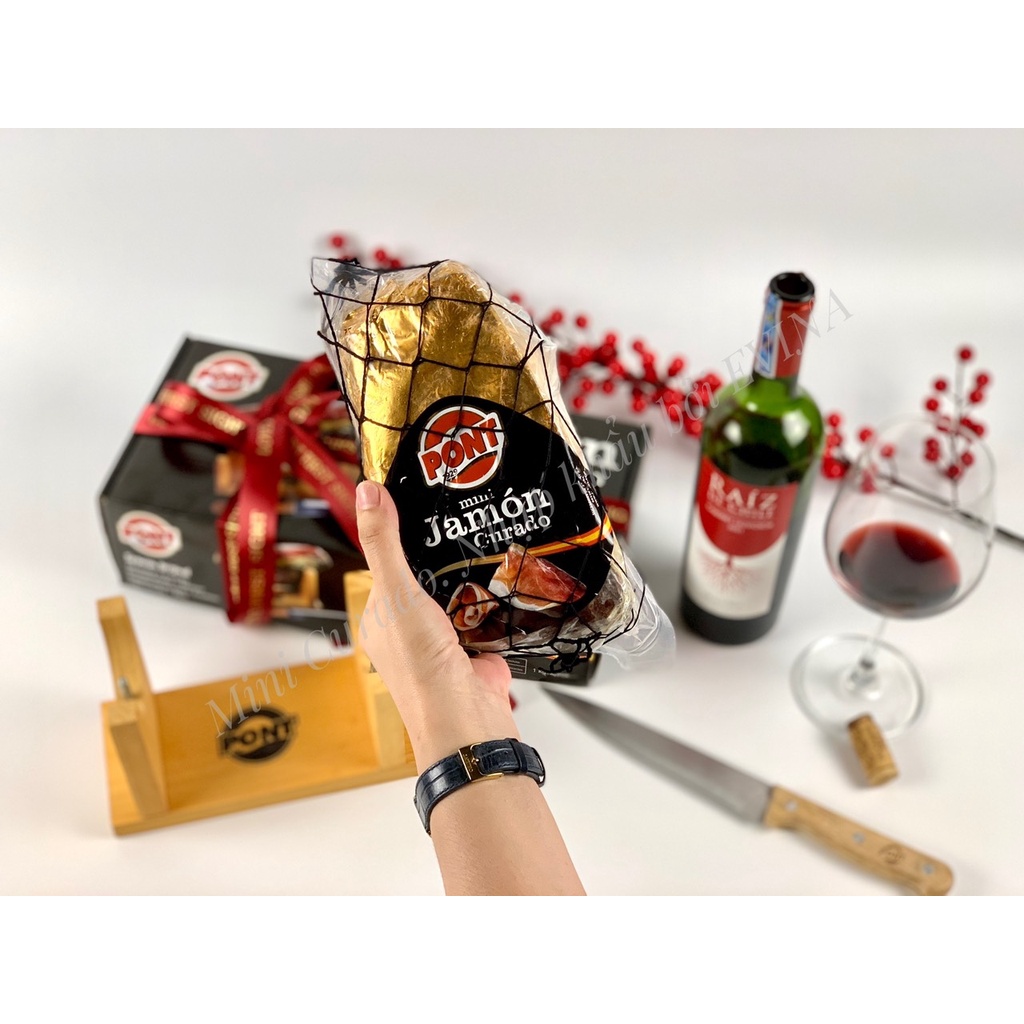 Đùi Heo Muối Mini Pont Jamon Curado 1.0Kg Túi lưới dao vàng khắc Pont