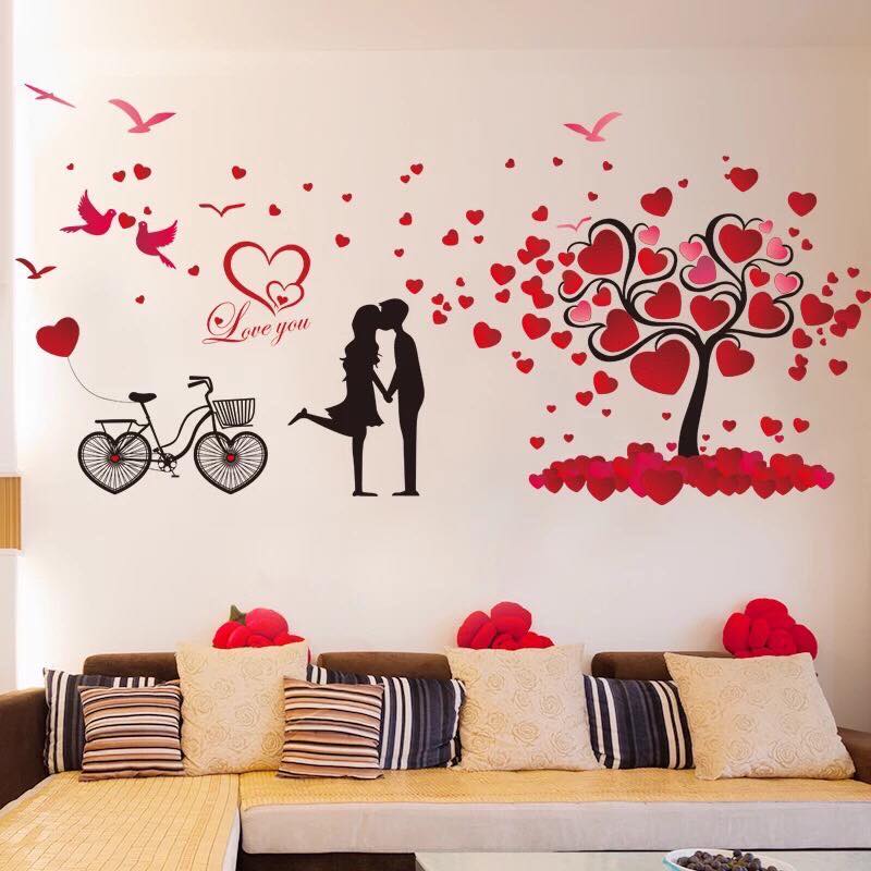 DECAL DÁN TƯỜNG XE ĐẠP CÂY TRÁI TIM