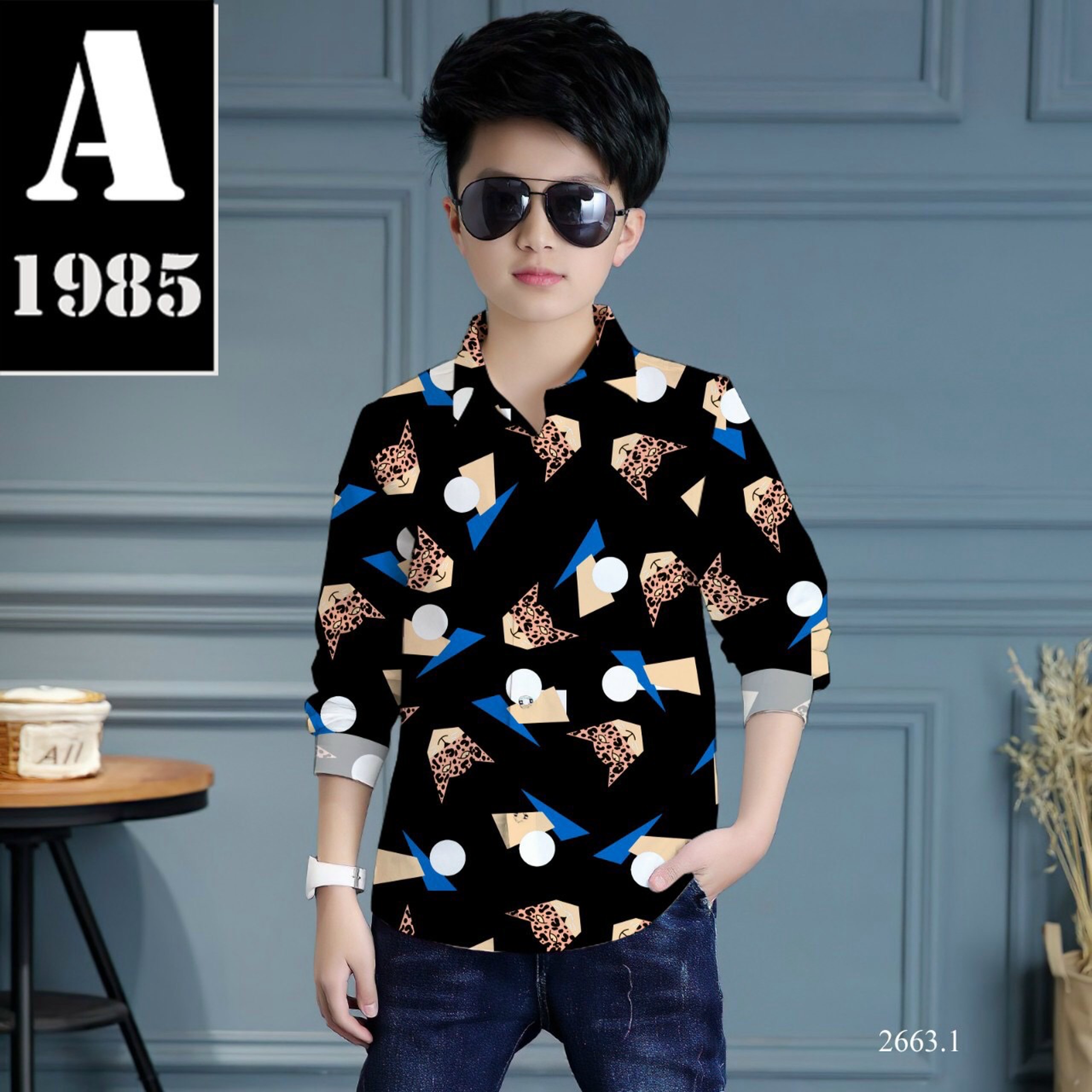 ÁO SƠ MI BÉ TRAI HÌNH CHÚ BÁO CON DỄ THƯƠNG TAY DÀI IN 3D ĐỘC ĐÁO, SẮC NÉT, KHÔNG PHAI, VẢI MỊN, THOÁNG MÁT (TỪ 20KG-40KG)