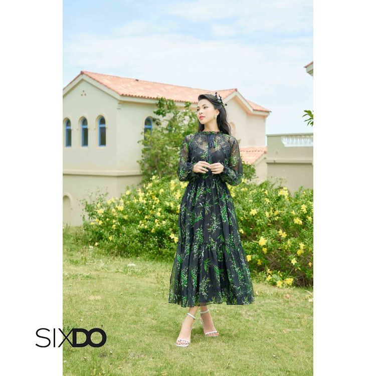 Đầm voan hoa linh lan SIXDO (Black Floral Midi Voile Dress)
