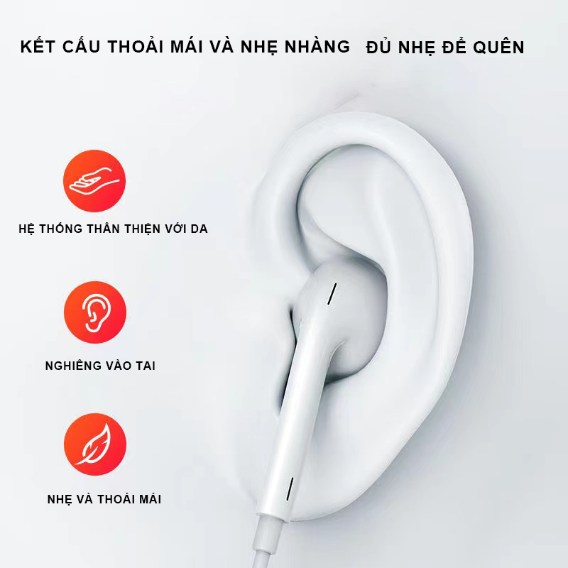 Tai nghe nhét tai có dây tích hợp chất lượng cao dành cho điện thoại -Tai nghe chân tròn cho Samsung, Oppo, Huawei Jack hỗ trợ mic nghe gọi