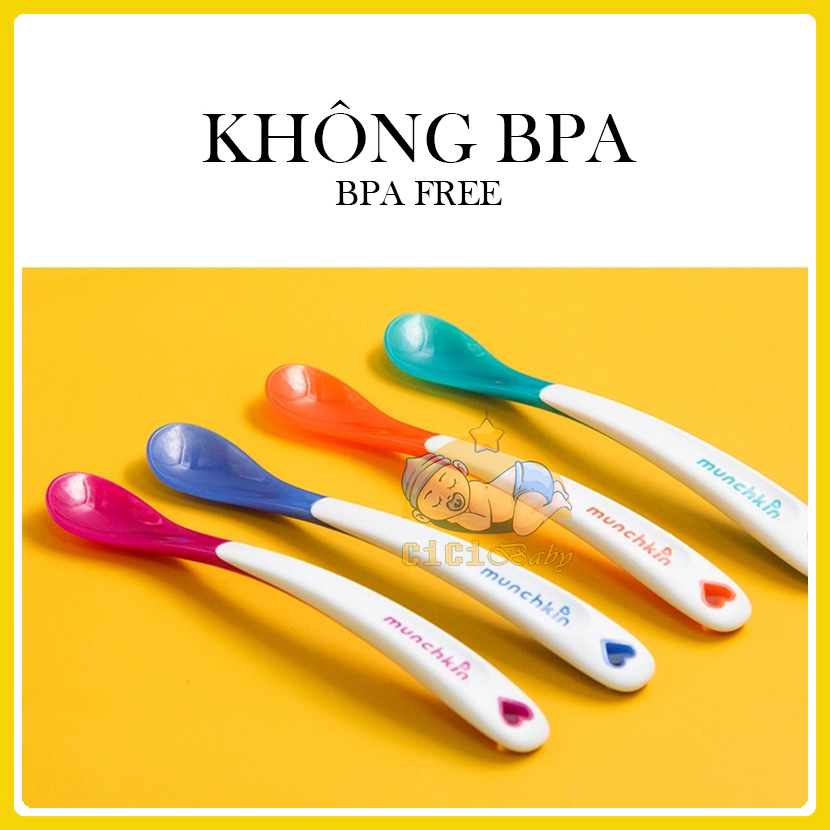 [Tách set] Thìa ăn dặm, thìa báo nóng MUNCHKIN Mỹ