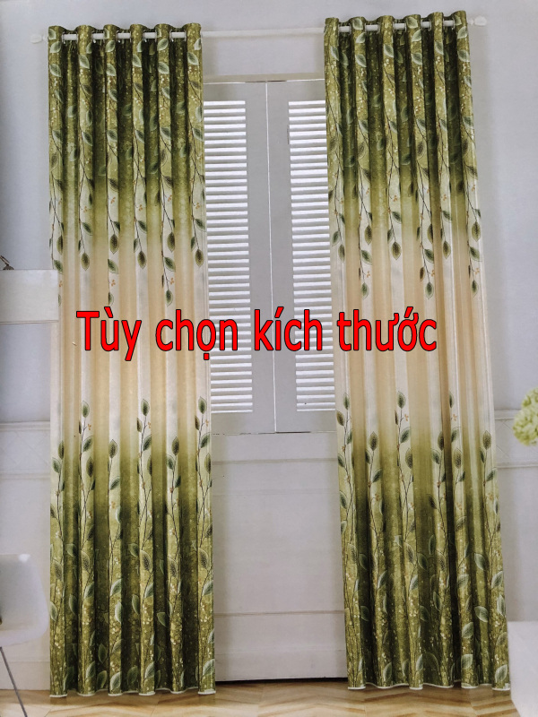 Rèm cửa hoa văn đẹp màu xanh chiếc lá - giá tốt - vải rèm 2 mặt