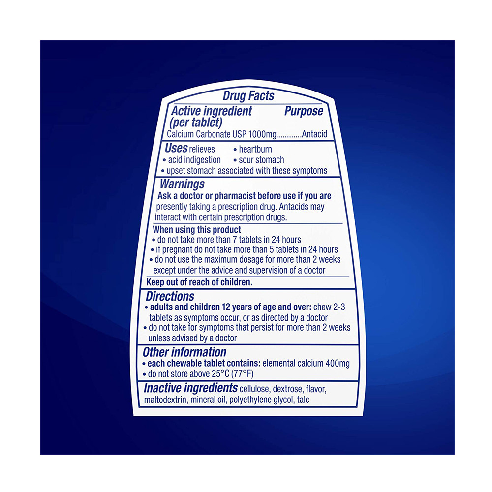 Kẹo ngậm giảm đầy hơi khó tiêu Tums Antacid Extra Strength 1000mg