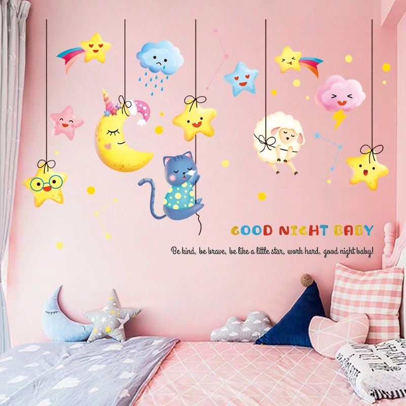Decal dán tường thú nhổ cà rốt và chúc bé ngủ ngon