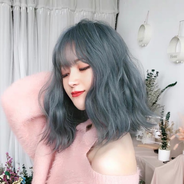 Tóc giả xù xanh khói 🌈FREESHIP🌈 tóc xù lỡ