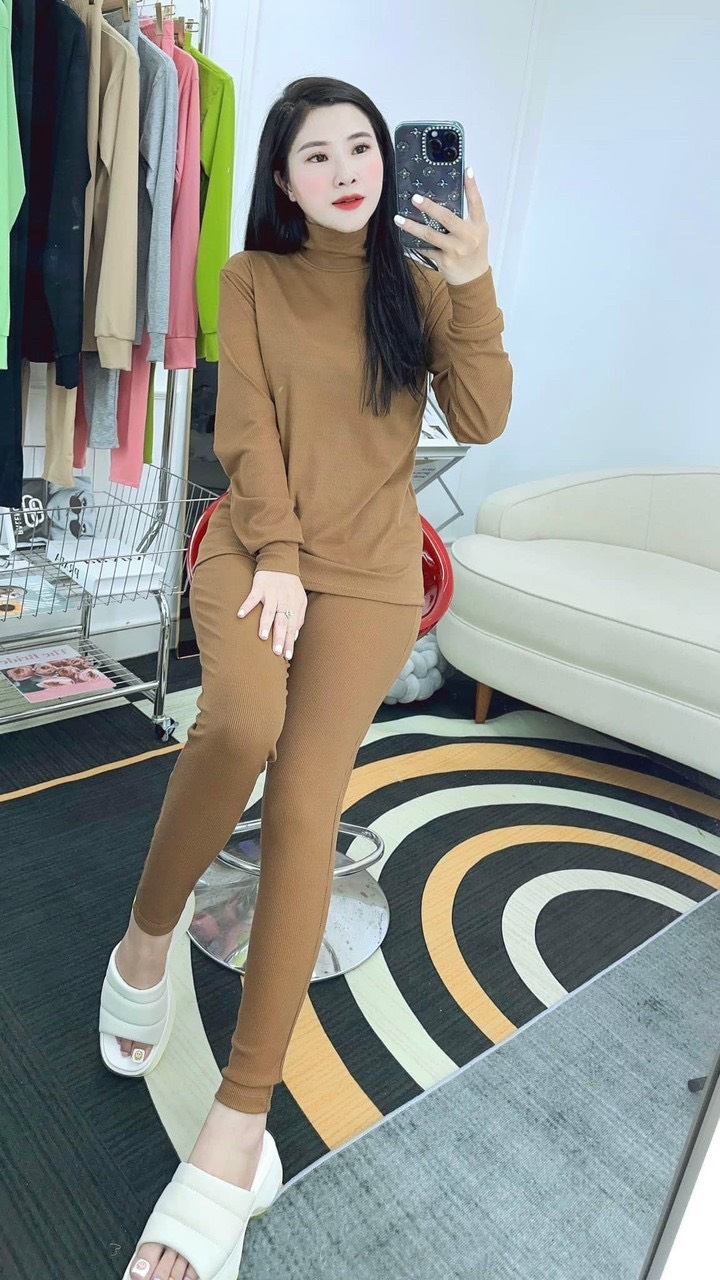 Set bộ thun gân tay dài quần dài áo cổ lọ đủ màu sắc cho các nàng lựa chọn Set bộ thun gân áo tay dài cổ cao thanh lịch nhiều màu trẻ trung