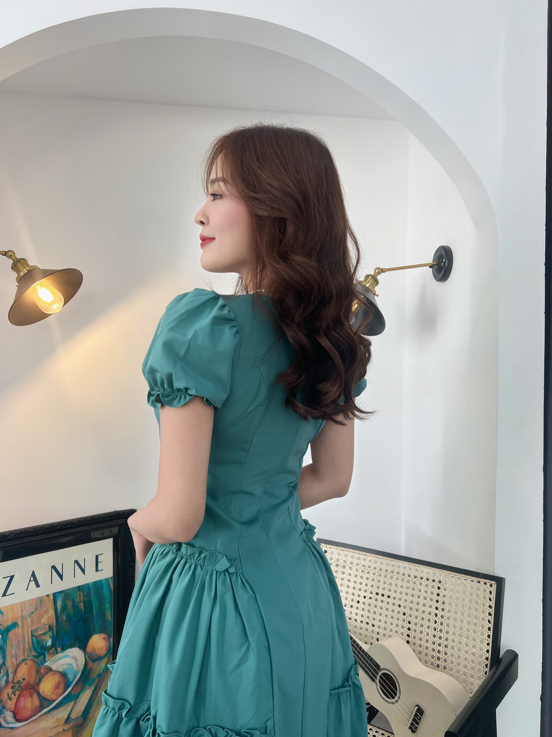 Đầm xòe phối bèo tay phồng bo thun - MS0219 (hình thật shop chụp)