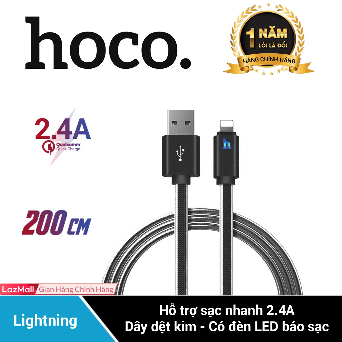 Cáp sạc Lightning Hoco UPL12 cho iPhone/iPad iPhone XS max iPhone 11 iPhone 11 Pro max chống rối chống đứt  có đèn LED báo sạc dài 200cm