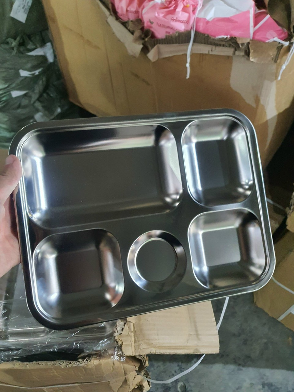 Khay ăn cơm inox khay cơm inox 5 ngăn khay cơm inox 304, khay đựng thức ăn văn phòng inox cao cấp