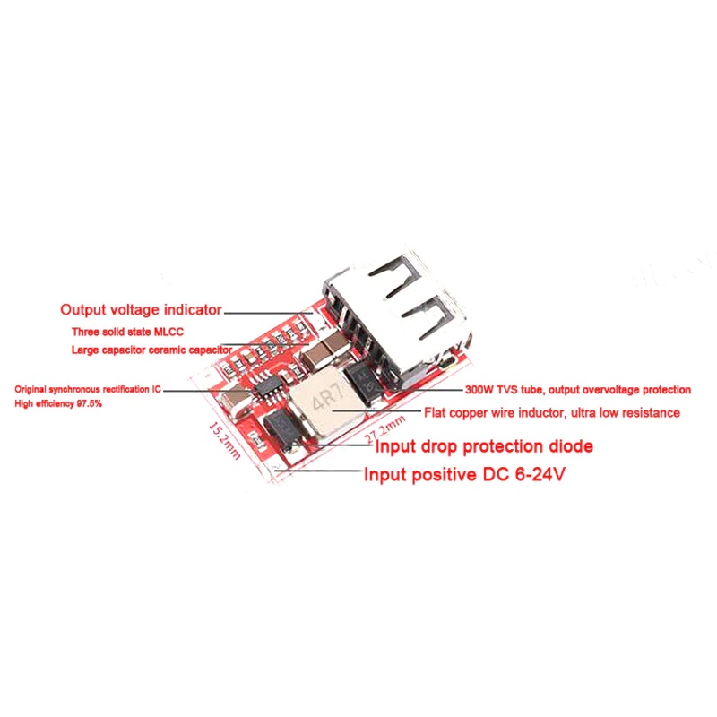mạch hạ áp điện dc từ 6-24v sang 5V3A cổng USB