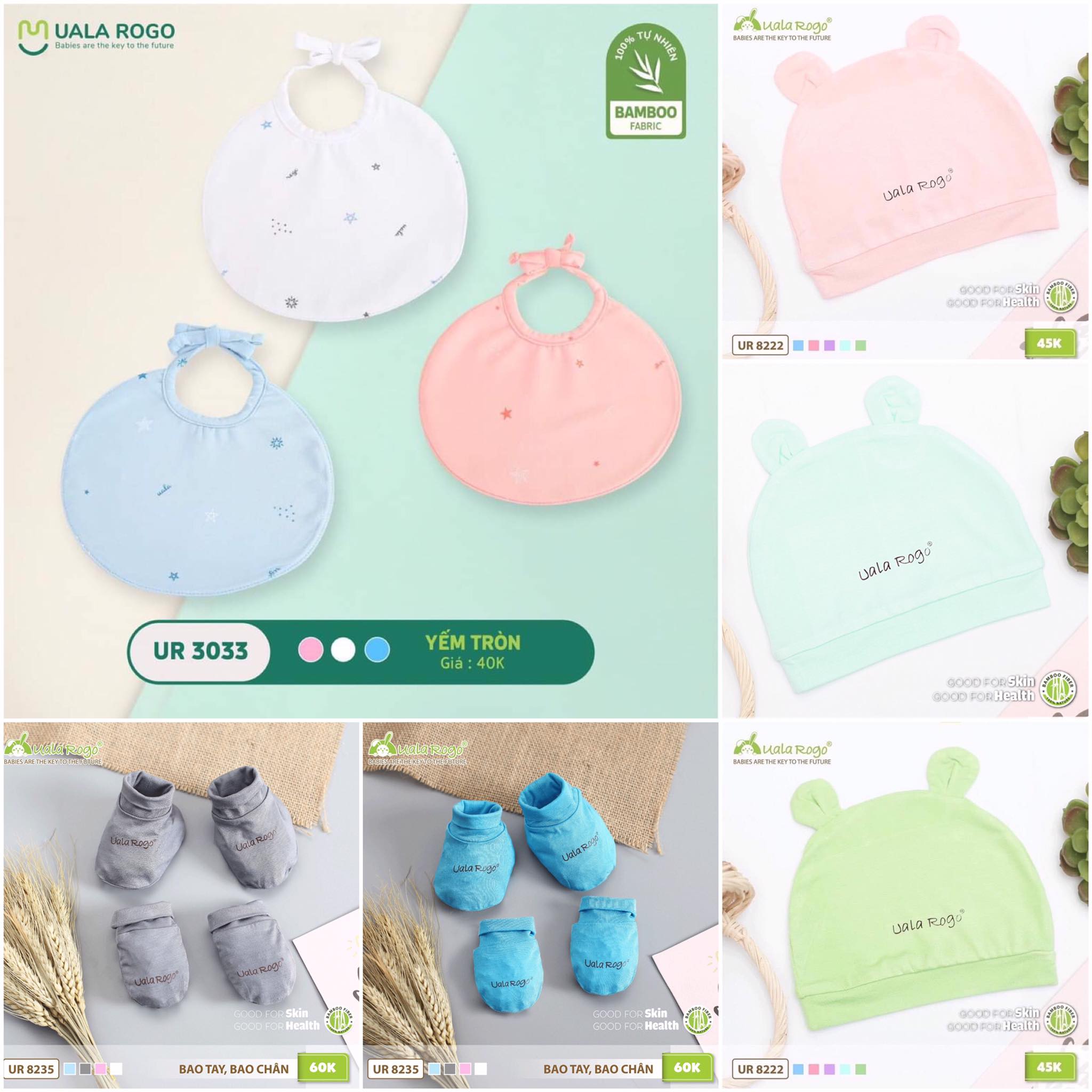 Set bao tay bao chân, mũ , yếm Uala Rogo