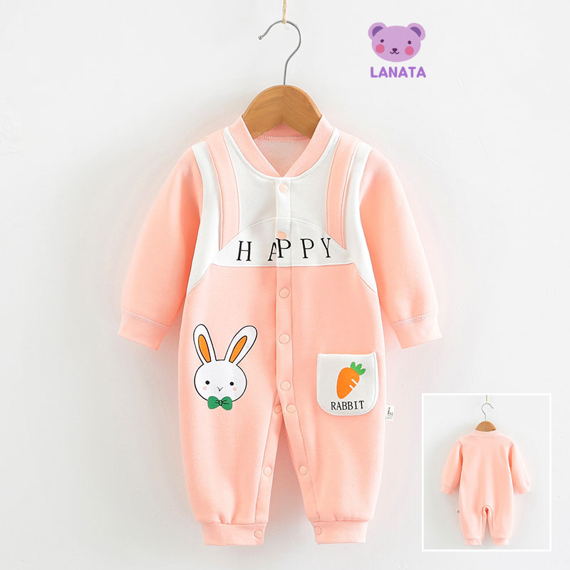 Body nỉ bông cho bé Hình thú ấm áp bộ body cho bé sơ sinh thu đông mẫu áo liền quần, bodysuit cho bé 0-12M