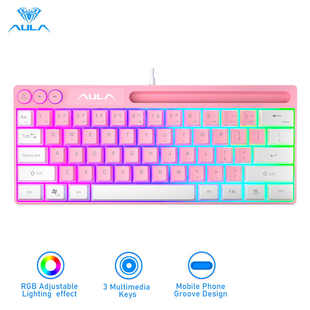 AULA Bàn Phím Cơ Chơi Game RGB Có Dây 61 Phím F3061, Giao Diện USB Để Kết Nối Máy Tính/Máy Tính Xách Tay, Thiết Kế Tiết Kiệm Không Gian Rãnh Điện Thoại Di Động