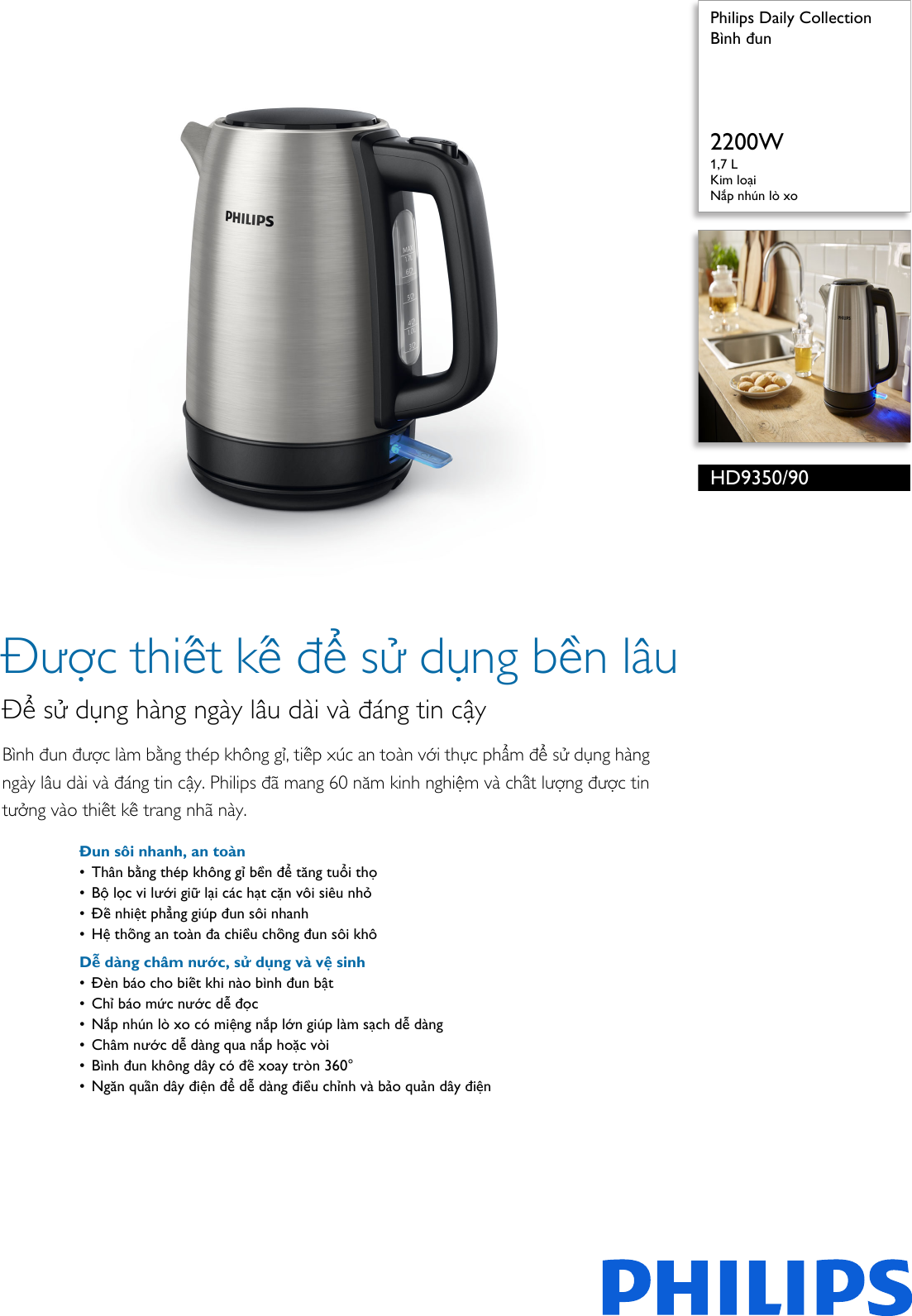 Bình đun Philips HD9350, dung tích 1.7L