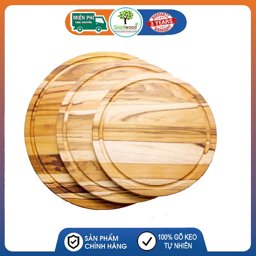 Thớt gỗ teak tròn đường kính R 40cm Dày 3 cm - Thớt gỗ Chef Teak Siêu Cứng Không Mùn  Đẳng Cấp Phong Cách Âu Mỹ Goodwood- Dùng Cắt Thái Chặt Hoặc Trang Trí Thức Ăn An Toàn, Thơn Ngon