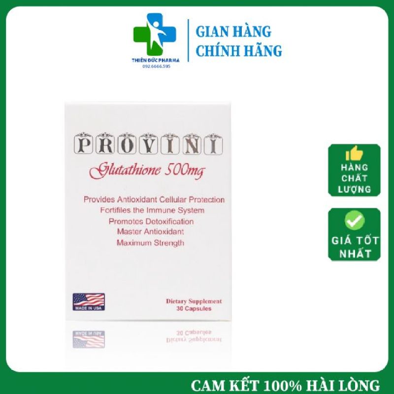 Viên Uống Provini Glutathione 500mg Giúp Chống Oxy Hoá, Giảm Nguy Cơ Lão Hoá Da, Làm Sáng Da, Giảm Sạm Nám Da.