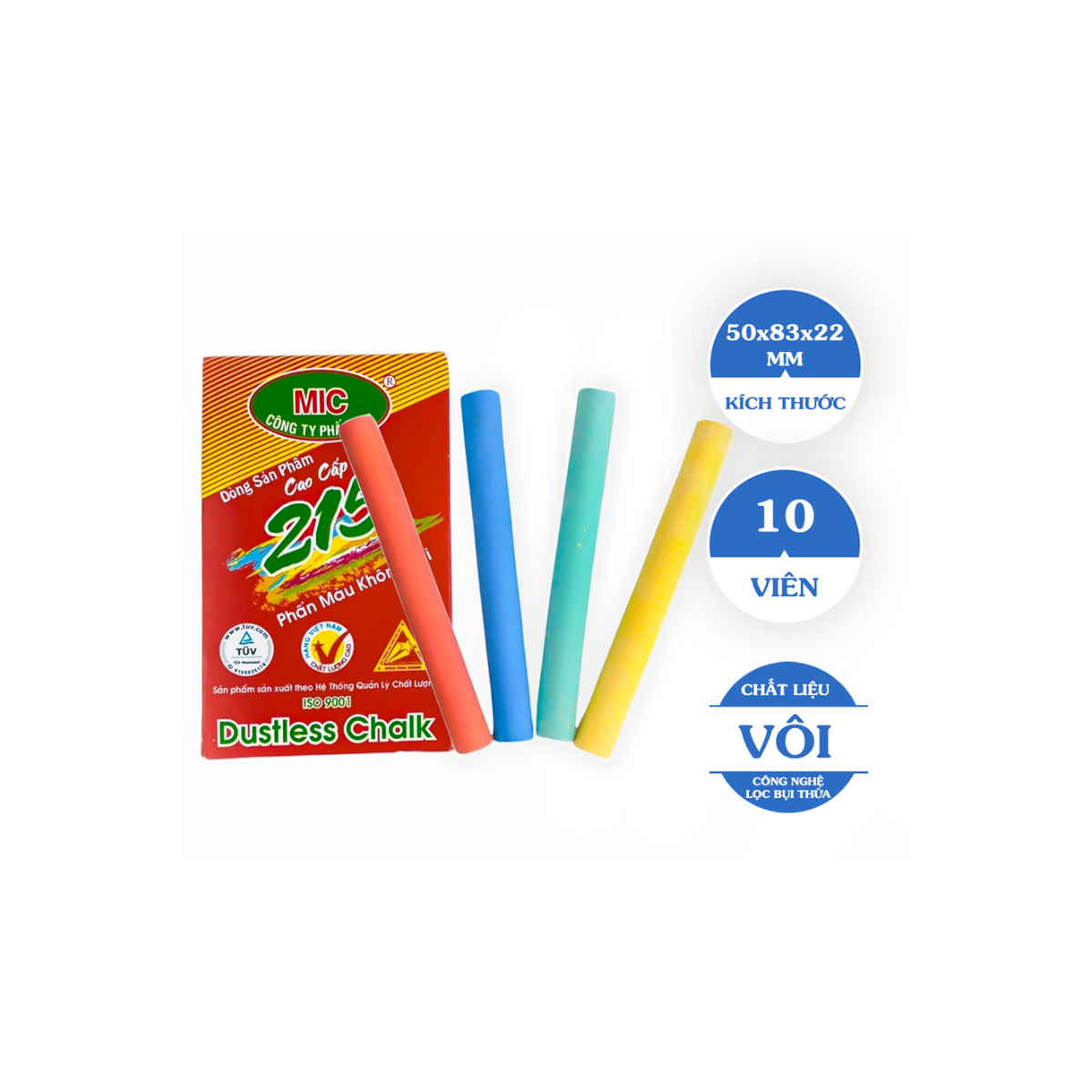 Phấn Viết Bảng Mic Trắng/ Màu (Hộp 10-100V)