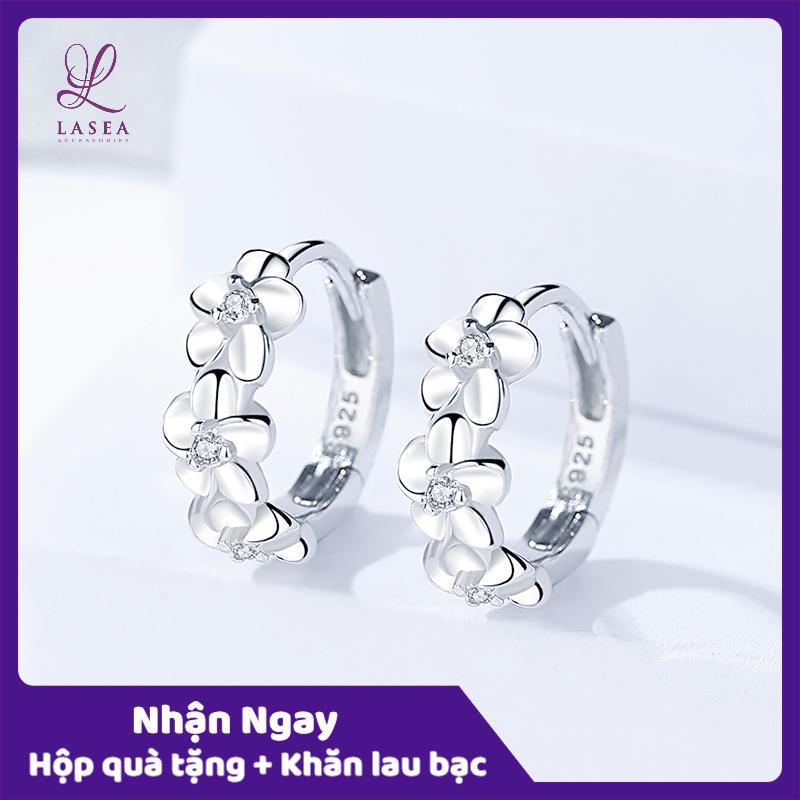 Bông tai nữ trang sức bạc Ý S925 Lasea - Hoa tai đính đá hình bông hoa E056