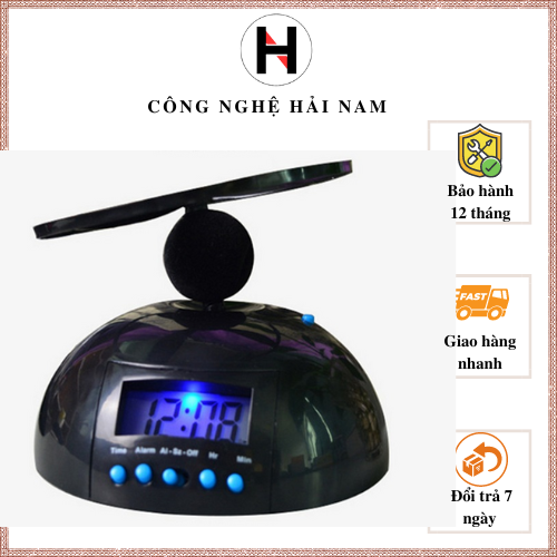 The alarm clock has a pinwheel that flies every time it sounds