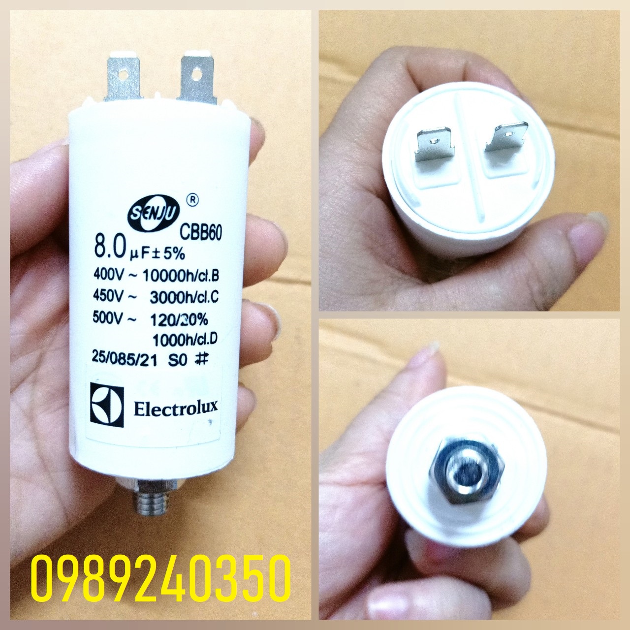 Tụ máy sấy Electrolux 8uf loại zắc 2 chân