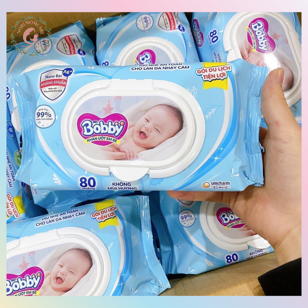 Khăn ướt BOBBY 80 tờ không mùi, có nắp
