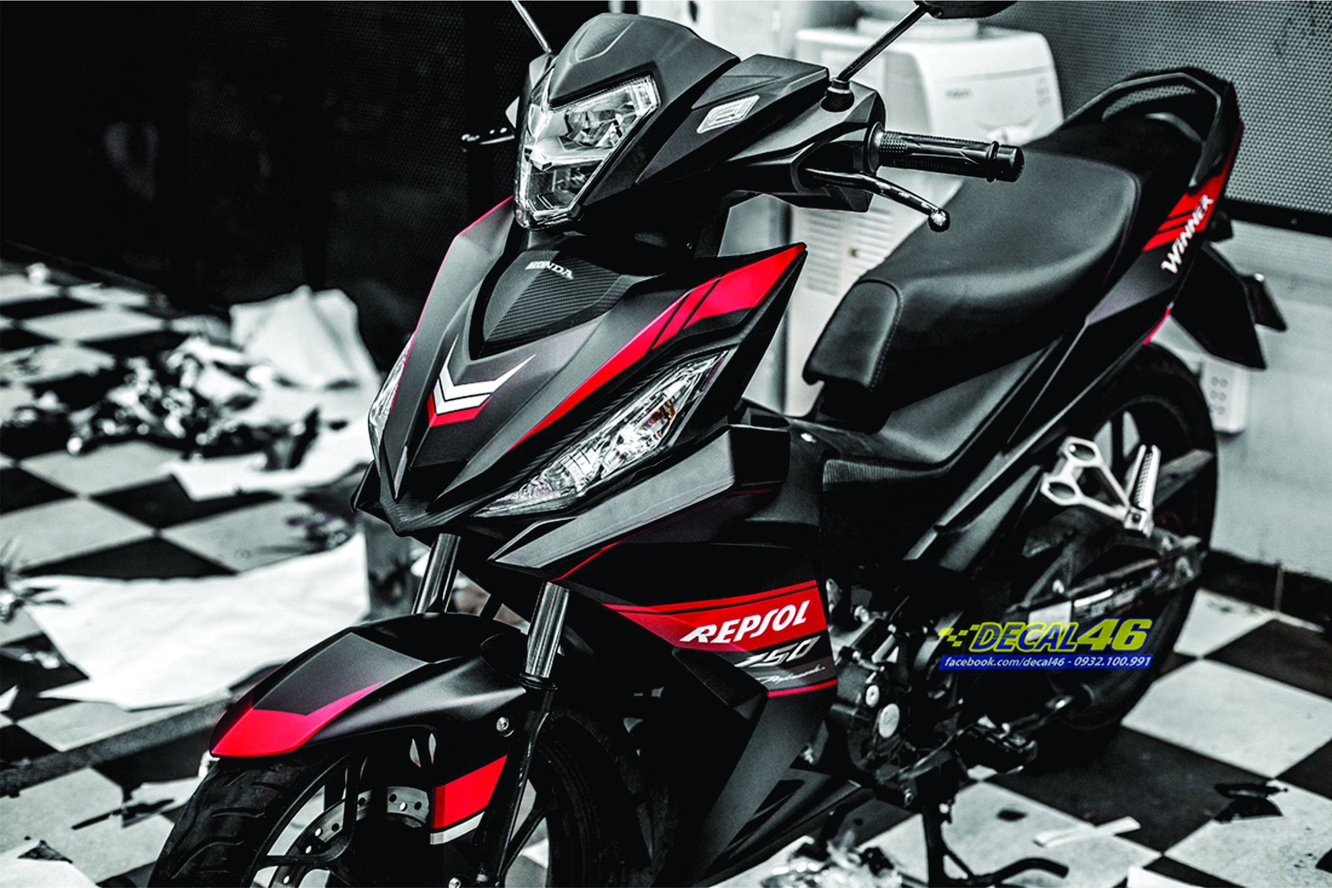 Tem rời winner repsol dán xe đen nhám