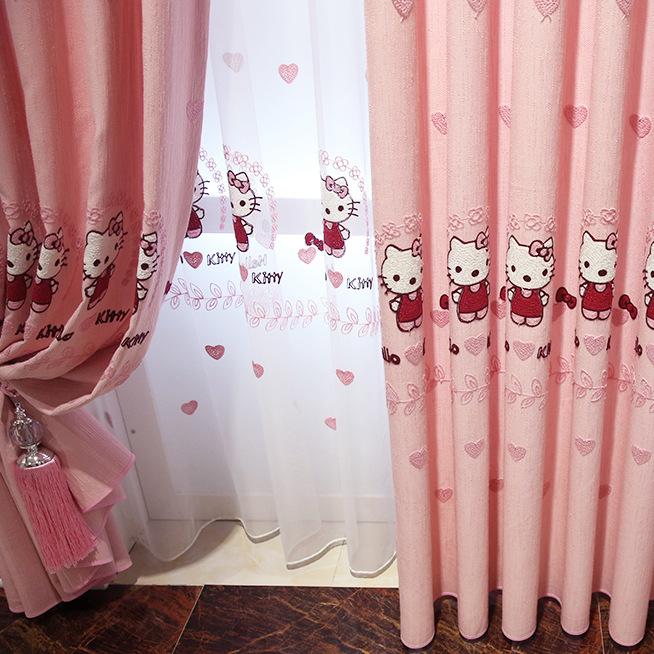 Kiểu Hàn Trẻ Em Rèm Cửa Sổ Con Gái Phòng Ngủ Cửa Kính Ở Ban Công HelloKitty Đáng Yêu Màu Hồng Phim Hoạt Hình Mèo Che Chất Vải