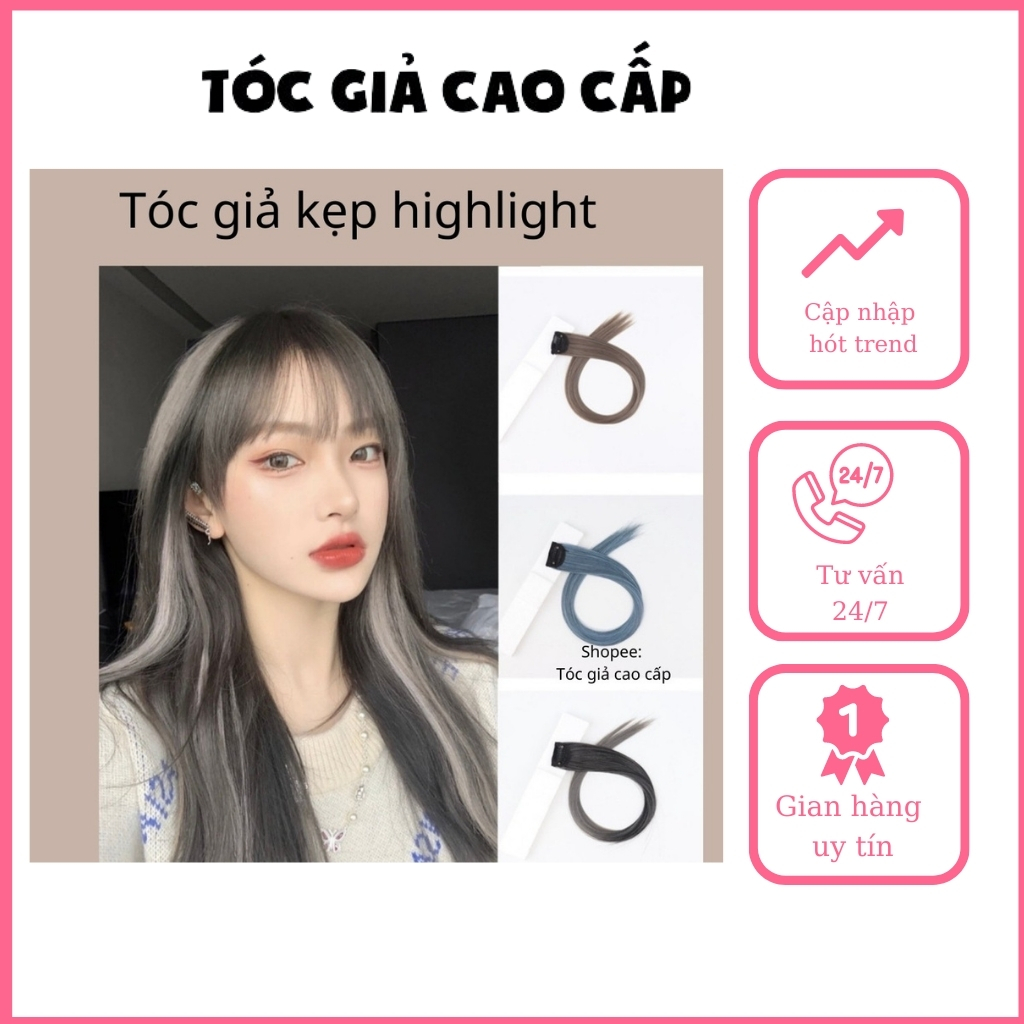 Tóc giả kẹp highlight 1 kẹp, dài 55cm