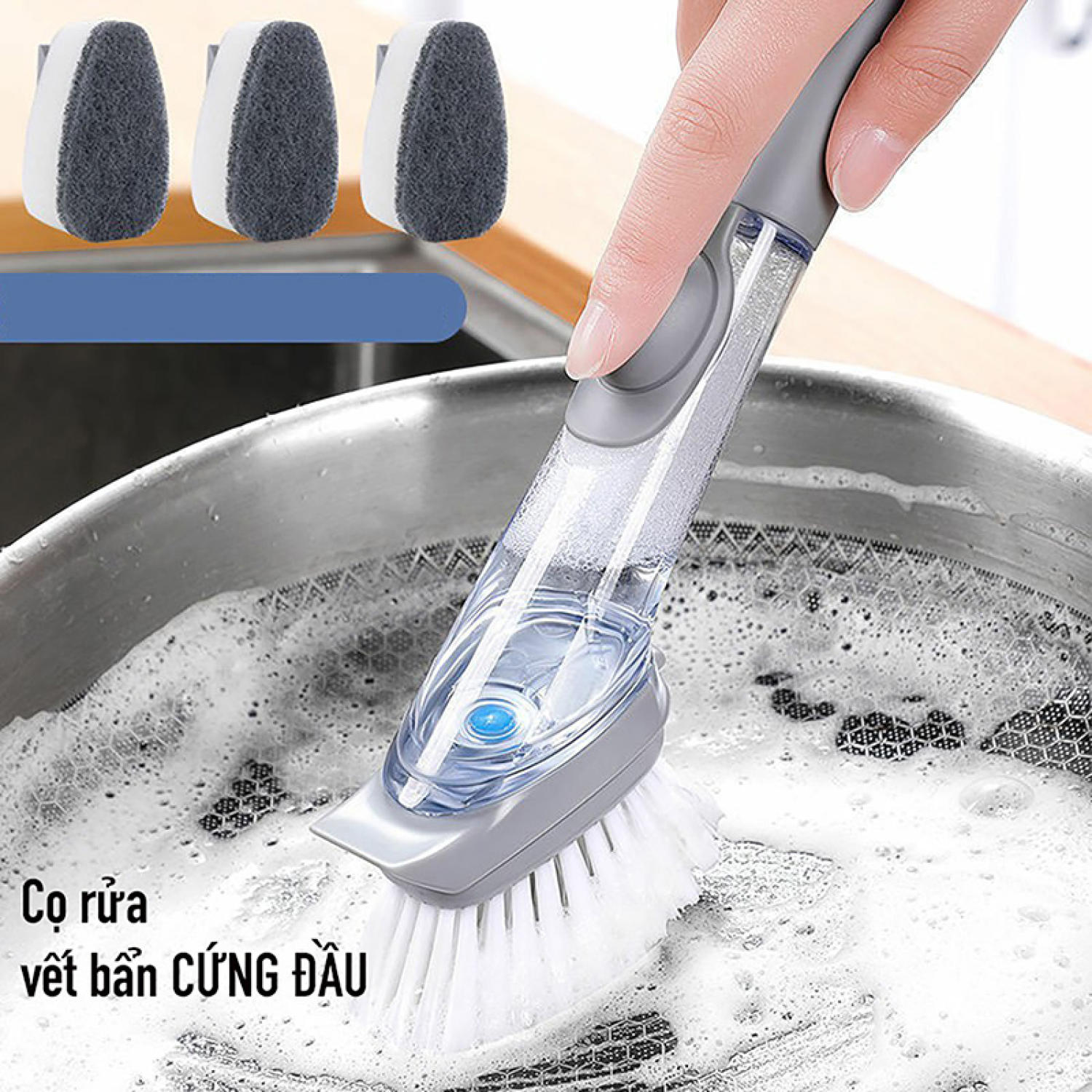 Cọ rửa cầm tay, chà sạch bát đĩa, chảo, xoong dễ dàng, nhanh chóng, bảo vệ da tay