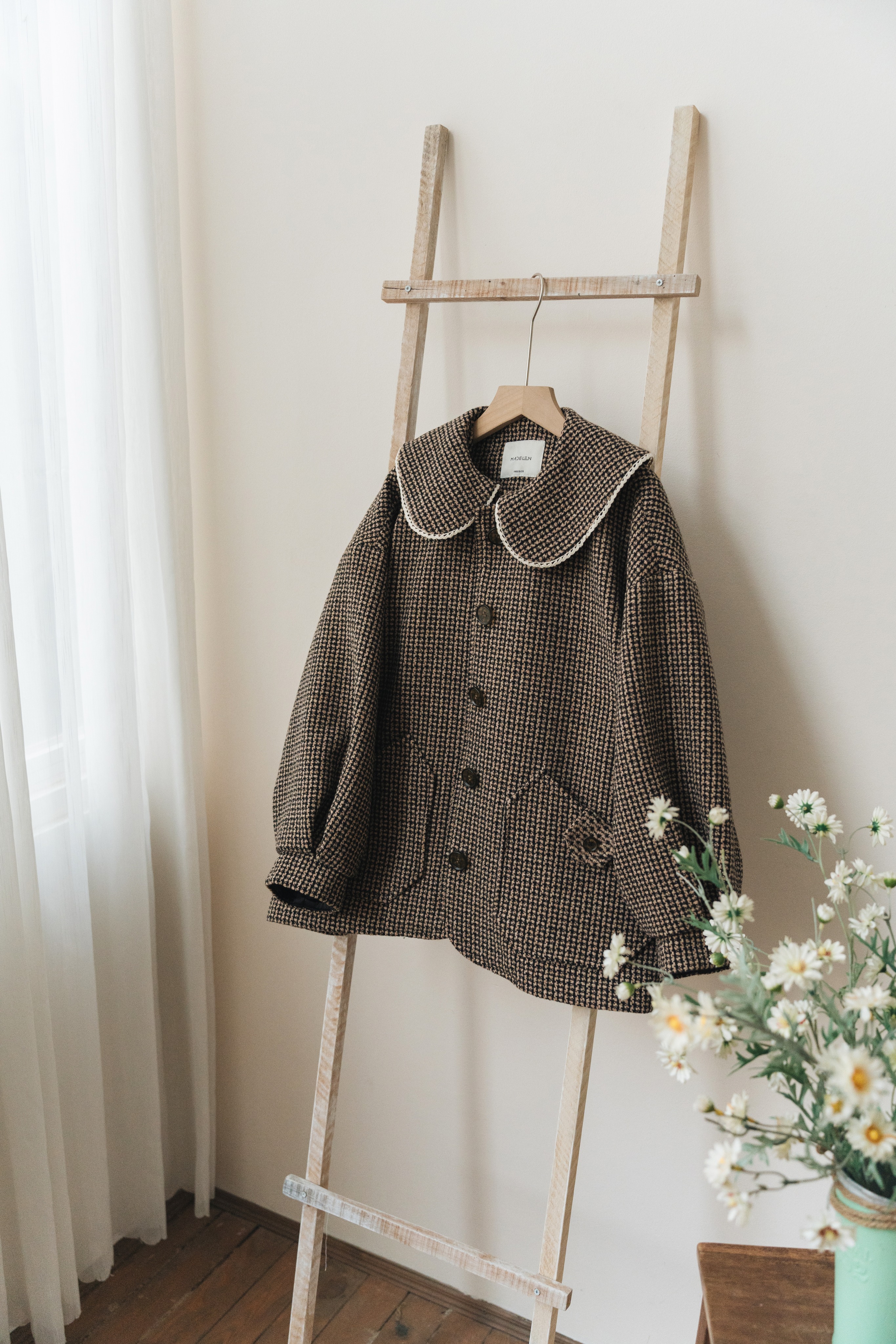 Áo khoác dạ kẻ houndstooth cổ sen MADELEN