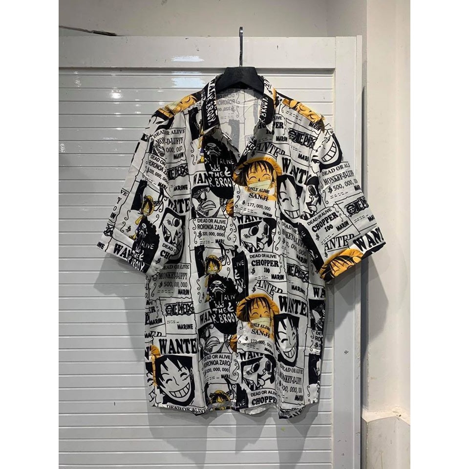 Áo sơ mi vải lụa không nhăn One Piece Luffy || Hany Shop