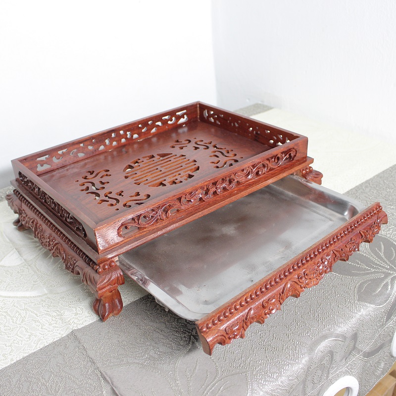 Khay trà chân quỳ gỗ Hương 38x28cm