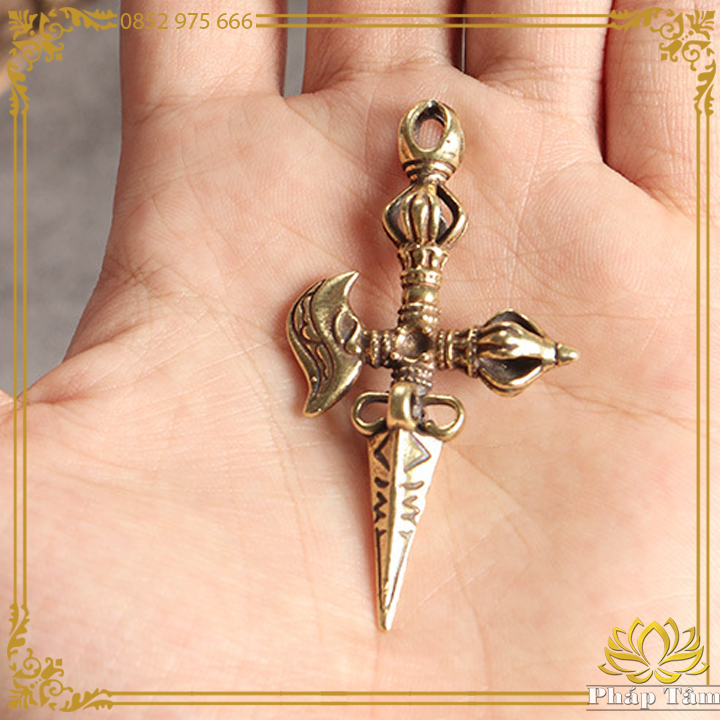 Móc Khóa Chày Phổ Ba Kết Hợp Rìu Kim Cương Mật Tông Đồng Nguyên Khối - Pháp Tâm