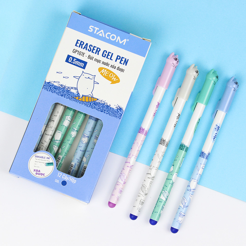 Bút bi mực gel nắp đậy stacom meow đầu 0.5.mm gp107e