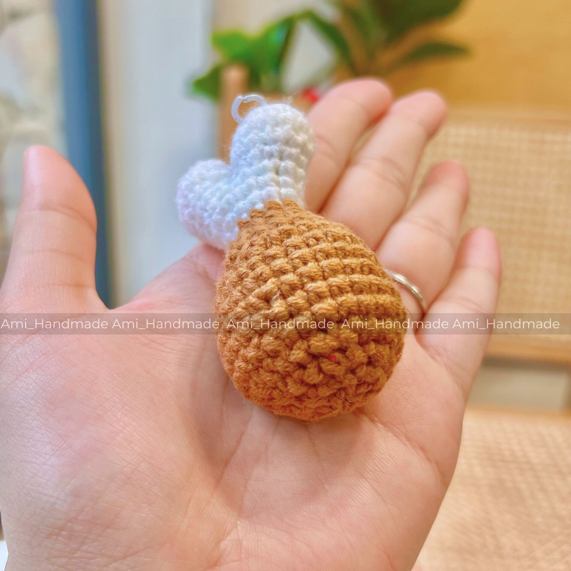 Móc khóa len Hamburger, Đùi gà cháy tỏi (Sản phẩm len handmade)