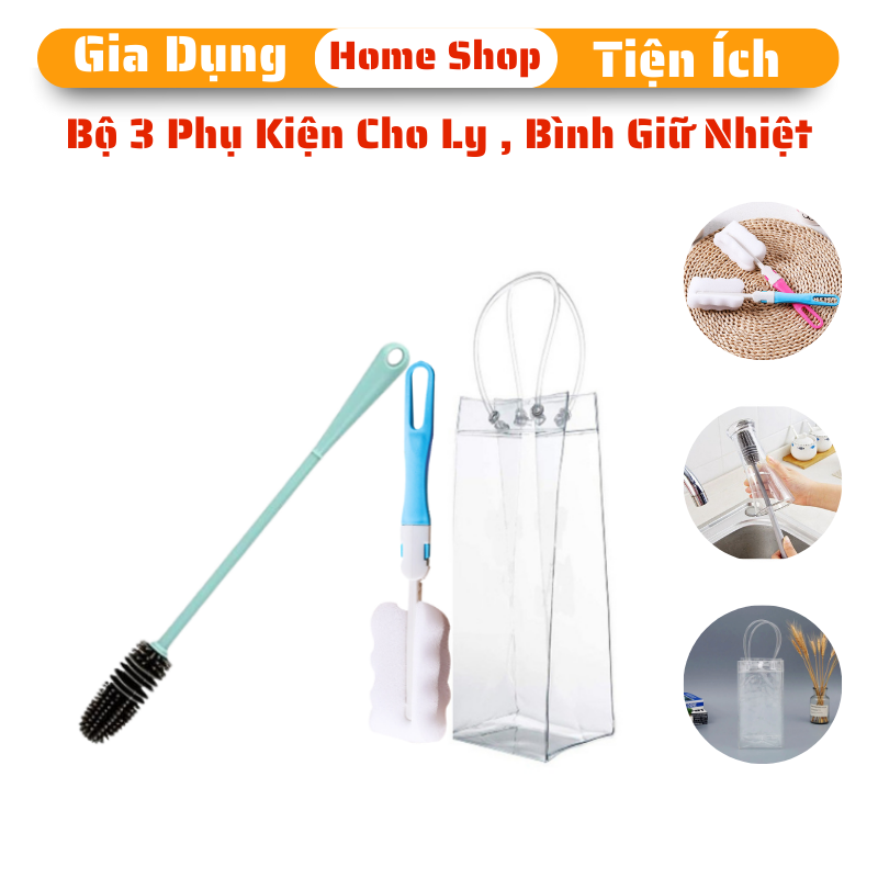 Bộ 3 món cho ly , bình giữ nhiệt cây cọ rửa, ly, cốc, túi trong