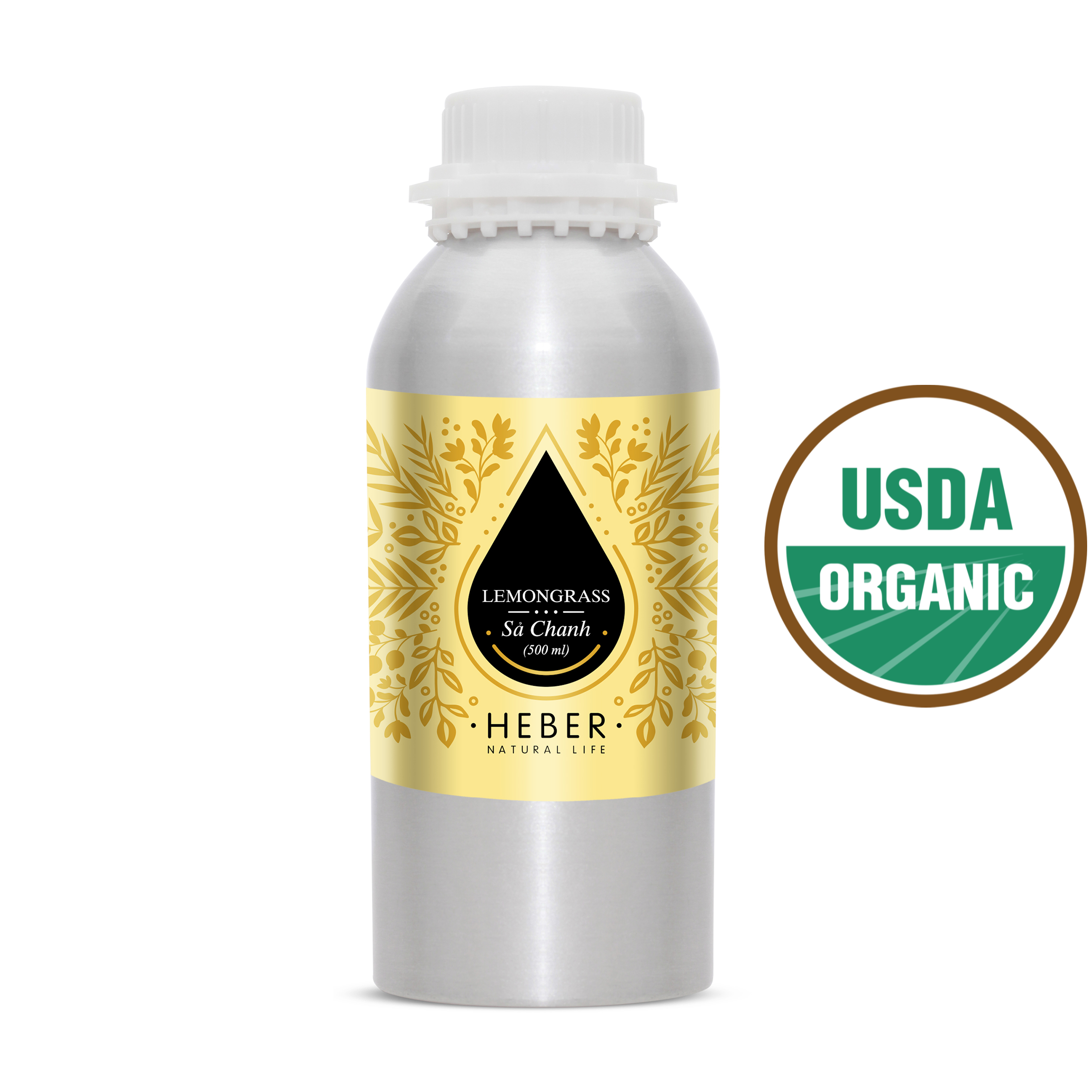 (Chai Lớn 500ml/1000ml) Tinh Dầu Sả Chanh Lemongrass Essential Oil Heber Natural Life 100% Thiên Nhiên Nguyên Chất Cao Cấp Xông Thơm Phòng