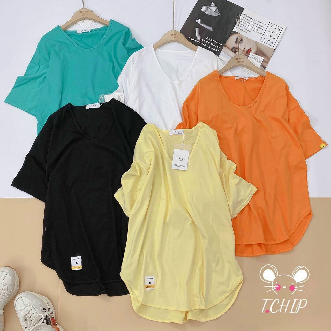 [ SỈ ] 5 Áo Kiểu Thun Giấy Form Rộng Cổ V Vạt Bầu Cá Tính STTSLA0297