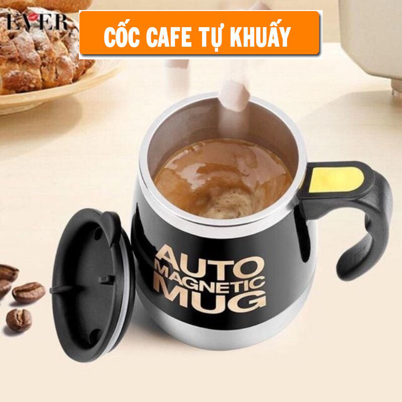 Cốc Tự Khuấy , Cốc Pha Cà Phê Tự Khuấy , Tự Động Thông Minh, Cốc pha cafe tự khuấy nhựa inox tay cầm /Cốc khuấy cafe ruột inox