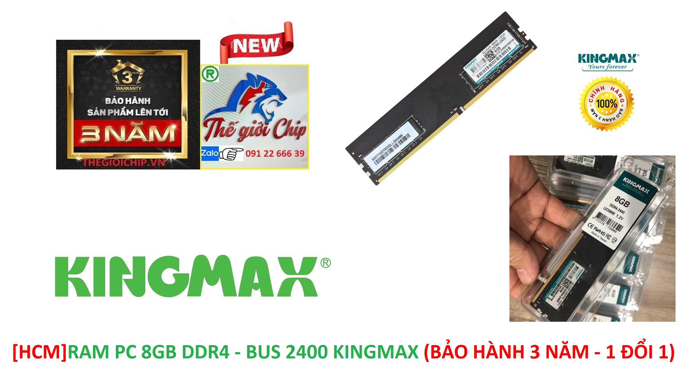 [HCM]RAM PC 8GB DDR4 - BUS 2400 KINGMAX (BẢO HÀNH 3 NĂM - 1 ĐỔI 1)