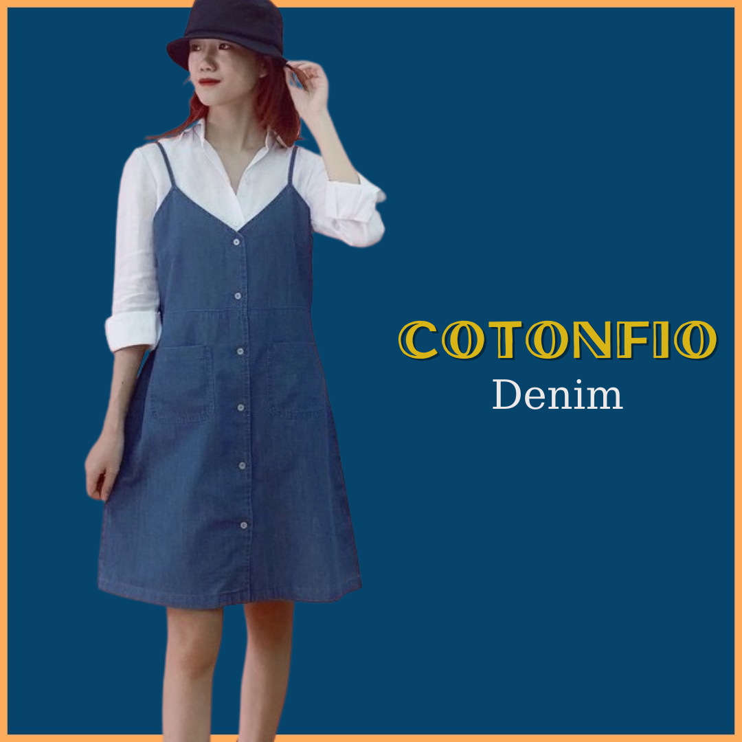 Váy denim chiết eo nữ 2 dây – 8059 – Cotonfio