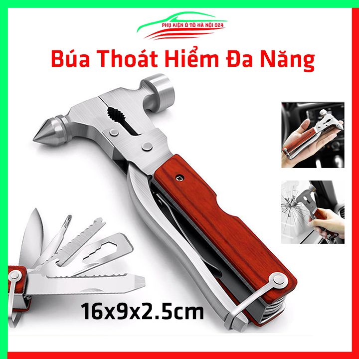 Búa thoát hiểm ô tô 7 trong 1 đa năng, búa phá kính xe hơi chất liệu thép không gỉ phòng cứu hộ, chữa cháy khẩn cấp