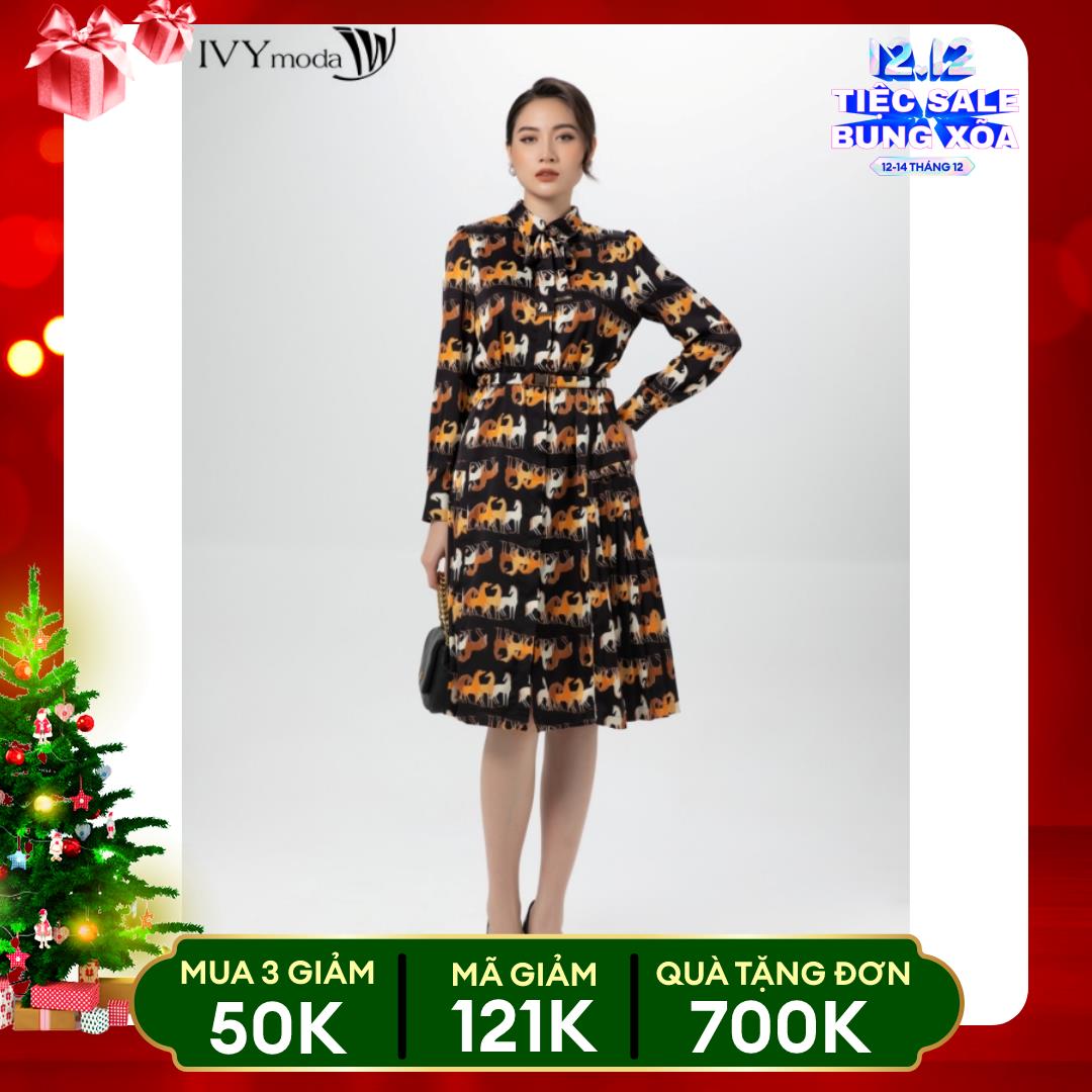 Đầm sơ mi phối (không kèm đai) IVY moda MS 48B9090