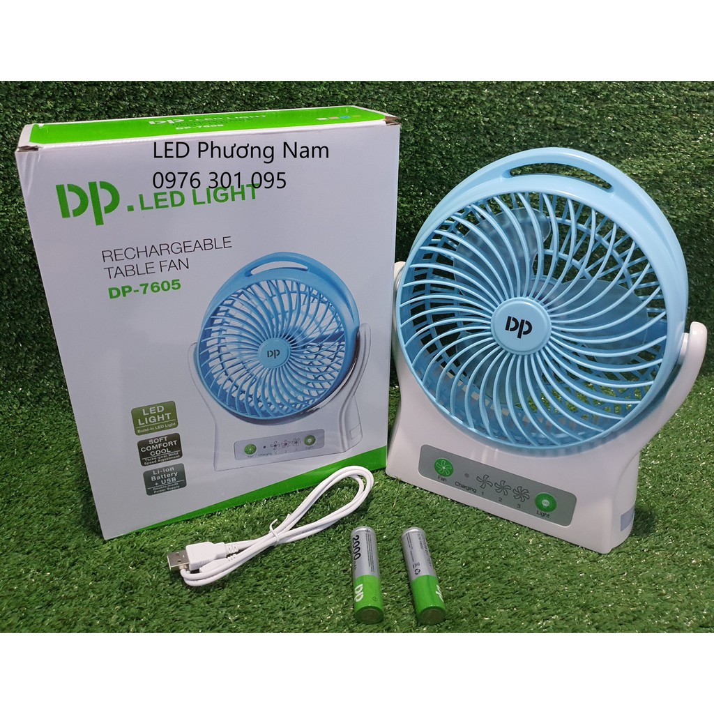Quạt Sạc Điện Siêu Mát Dp 7605 Kèm Đèn Led