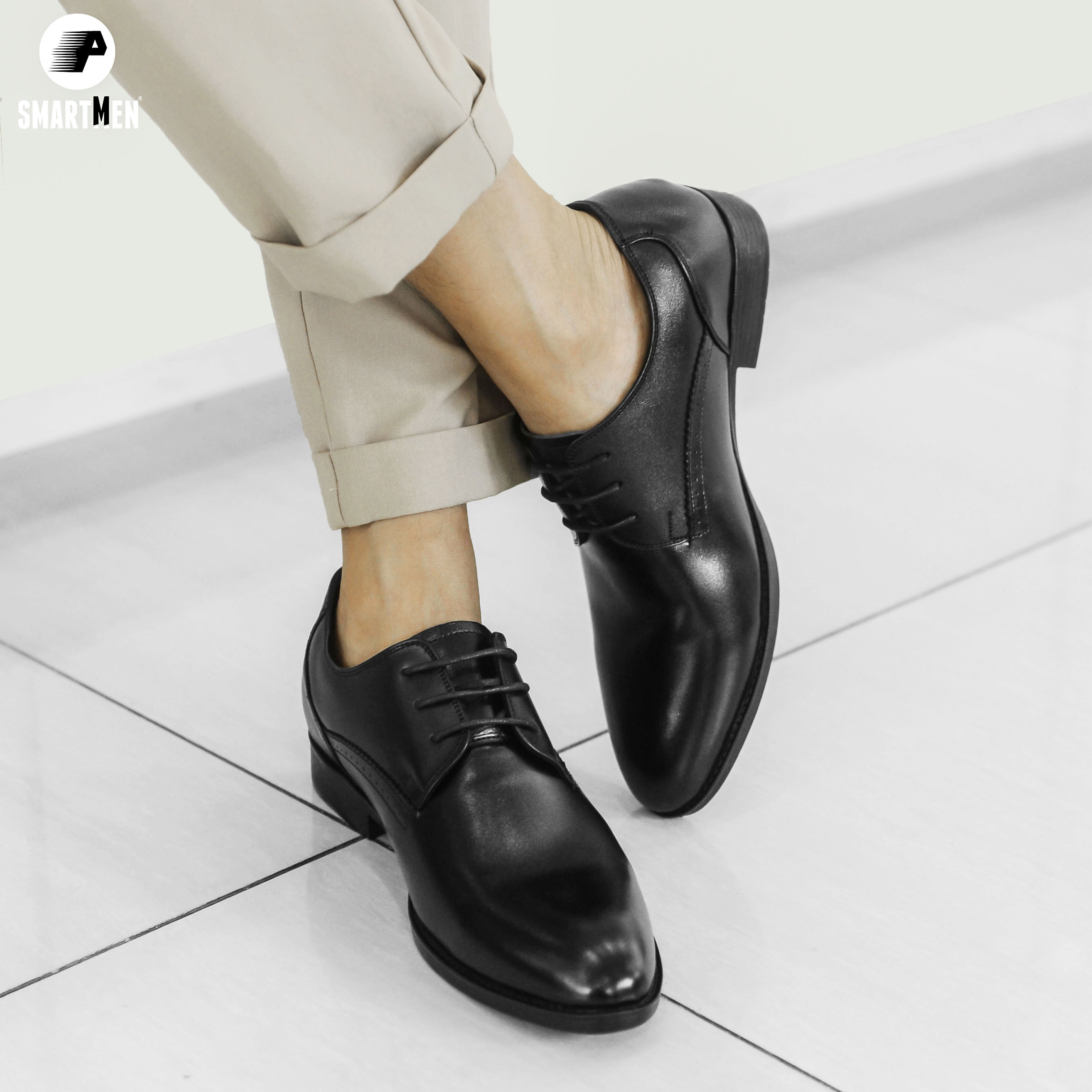 Giày Công sở tăng chiều cao da bò thật SMARTMEN GD3-02 Đen